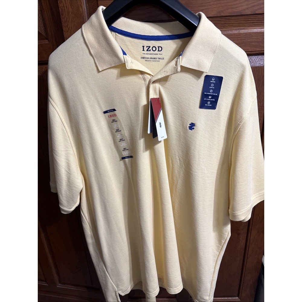 NWT Izod 3XBT Yellow The Advantage  Polo Stretch Upf 15 Sun Control Pre Shrunk
